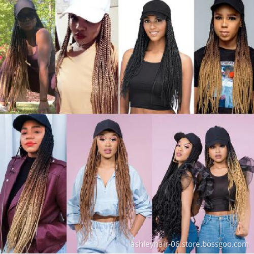 Julianna Hair Quality Synthetic Cow Boy Hat Women Braided Wig Hats Wigs Hair Extensions For Black Women